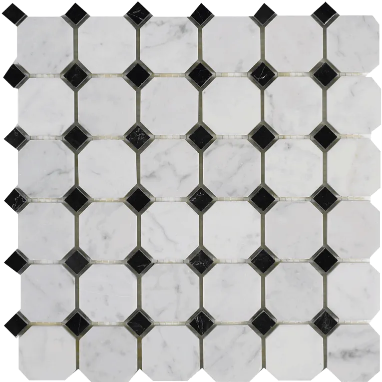 Arizona TileARIZONA TILE Bianco Carrara Bianco CarraraOctagon w/Black Dot MeshPolishedARIZONA TILE Bianco Carrara