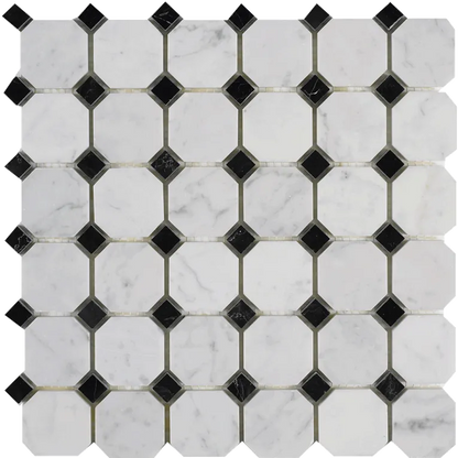 Arizona TileARIZONA TILE Bianco Carrara Bianco CarraraOctagon w/Black Dot MeshPolishedARIZONA TILE Bianco Carrara