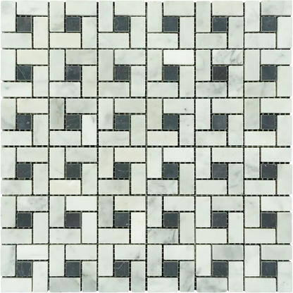 Arizona TileARIZONA TILE Bianco Carrara Bianco CarraraPinwheel w/Black Dot MeshPolishedARIZONA TILE Bianco Carrara