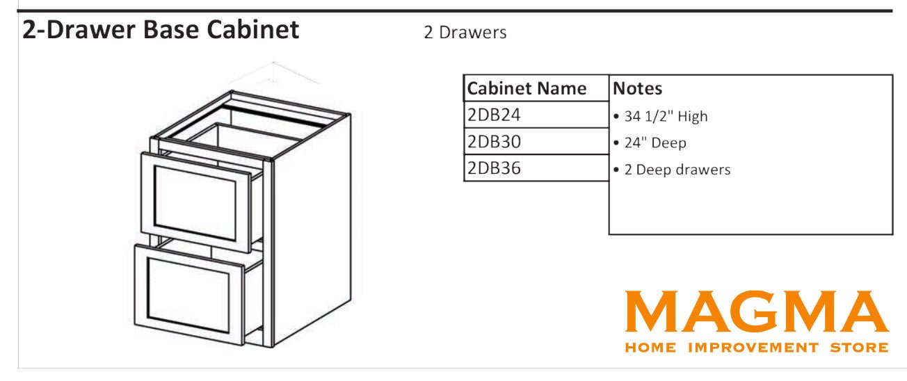 Highland Cabinets2-Drawer Base Cabinet - 2 Drawers - Shaker Kitchen Cabinet White2DB242-Drawer Base Cabinet - 2 Drawers - Shaker Kitchen Cabinet