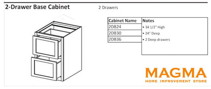 Highland Cabinets2-Drawer Base Cabinet - 2 Drawers - Shaker Kitchen Cabinet White2DB242-Drawer Base Cabinet - 2 Drawers - Shaker Kitchen Cabinet