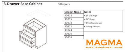 Highland Cabinets3-Drawer Base Cabinet - 3 Drawers - Shaker Kitchen Cabinet 3DB12Onyx Black3-Drawer Base Cabinet - 3 Drawers - Shaker Kitchen Cabinet