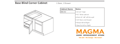 Highland CabinetsBase Blind Corner Cabinet - 1 Door, 1 Drawer - Shaker Kitchen Cabinet WhiteBBC42Base Blind Corner Cabinet - 1 Door, 1 Drawer - Shaker Kitchen Cabinet