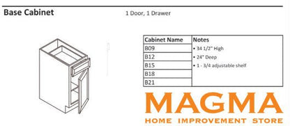 Highland CabinetsBase Cabinet - 1 Door 1 Drawer - Shaker Kitchen Cabinet B09Onyx BlackBase Cabinet - 1 Door 1 Drawer - Shaker Kitchen Cabinet