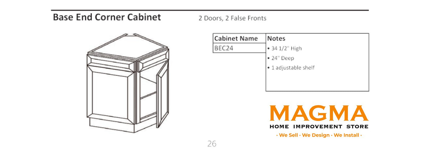 Highland CabinetsBase End Corner Cabinet - 2 Doors, 2 False Fronts - Shaker Kitchen Cabinet WhiteBEC24Base End Corner Cabinet - 2 Doors, 2 False Fronts - Shaker Kitchen Cabinet