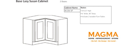 Highland CabinetsBase Lazy Susan Cabinet - 2 Doors - Shaker Kitchen Cabinet WhiteBLS36-SPBase Lazy Susan Cabinet - 2 Doors - Shaker Kitchen Cabinet