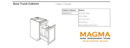 Highland CabinetsBase Trash Cabinet- 1 Door, 1 Drawer - Shaker Kitchen Cabinet WhiteBWBK 18-2Base Trash Cabinet- 1 Door, 1 Drawer - Shaker Kitchen Cabinet