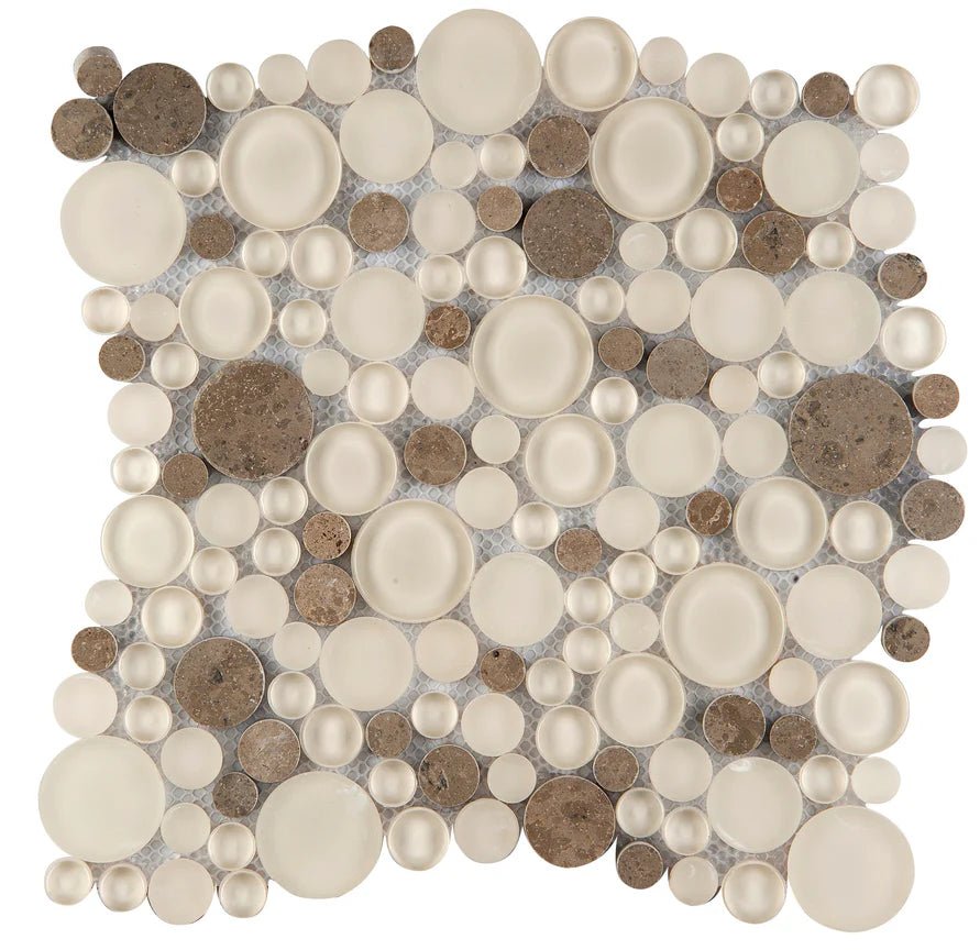 Emser TileEMSER TILE Lucente Gloss + Matte Circle on 12 X 12 Mesh, Glass Wall Tile & Glass/Stone Blend Mosaic Lido12" X 12"EMSER TILE Lucente Gloss + Matte Circle on 12 X 12 Mesh, Glass Wall Tile & Glass/Stone Blend Mosaic