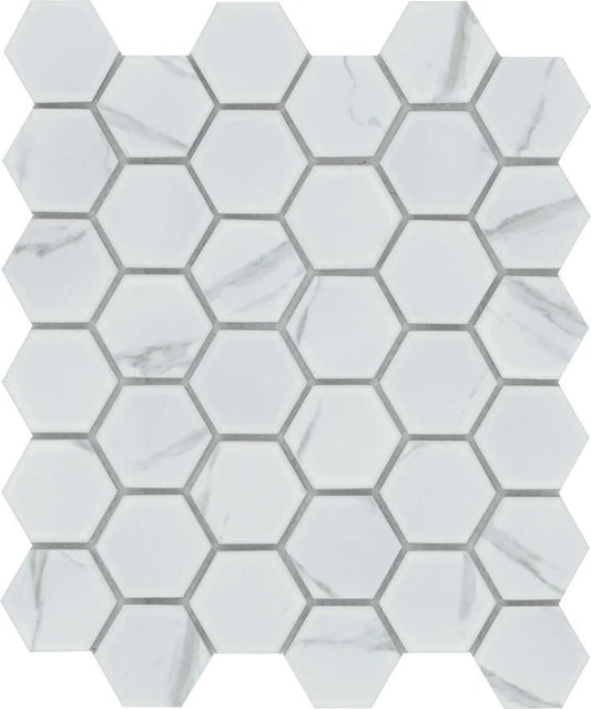 Emser TileEMSER TILE Elegan 2" Hex on mesh, Glazed Porcelain Calacata2" HexEMSER TILE Elegan 2" Hex on mesh, Glazed Porcelain