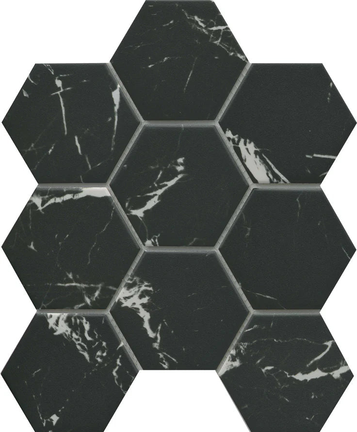 Emser TileEMSER TILE Elegan 4" Hex on mesh, Glazed Porcelain Nero4" HexEMSER TILE Elegan 4" Hex on mesh, Glazed Porcelain