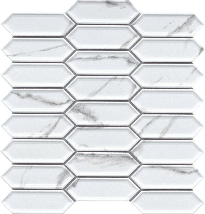 Emser TileEMSER TILE Elegan Picket on mesh, Glazed Porcelain CalacataPicket MosaicEMSER TILE Elegan Picket on mesh, Glazed Porcelain