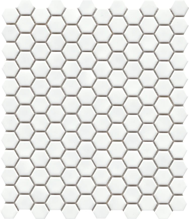 Emser TileEMSER TILE Influence 1" Hex on Mesh, Glazed Porcelain White10" X 12"EMSER TILE Influence 1" Hex on Mesh, Glazed Porcelain