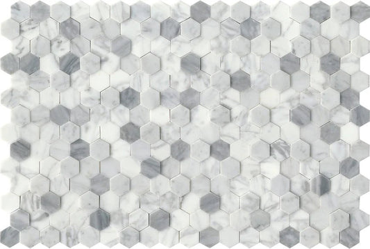 Emser TileEMSER TILE Link On Mesh, Groutless Stone Mosaic White Hexagon 1"12" X 18"EMSER TILE Link On Mesh, Groutless Stone Mosaic