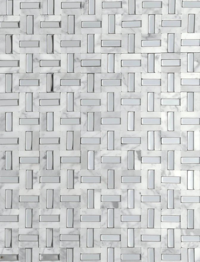 Emser TileEMSER TILE Link On Mesh, Groutless Stone Mosaic White Silver12" X 18"EMSER TILE Link On Mesh, Groutless Stone Mosaic