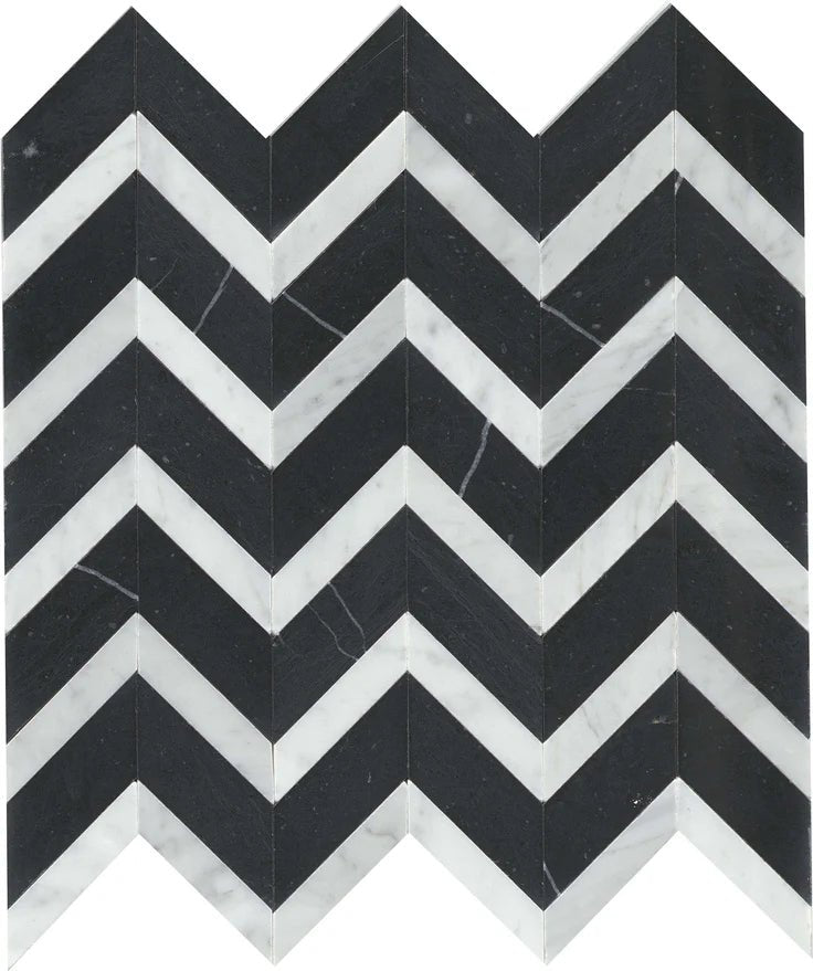 Emser TileEMSER TILE Bizou Chevron on Mesh, Groutless Marble Mosaic Black/White12" x 13"EMSER TILE Bizou Chevron on Mesh, Groutless Marble Mosaic