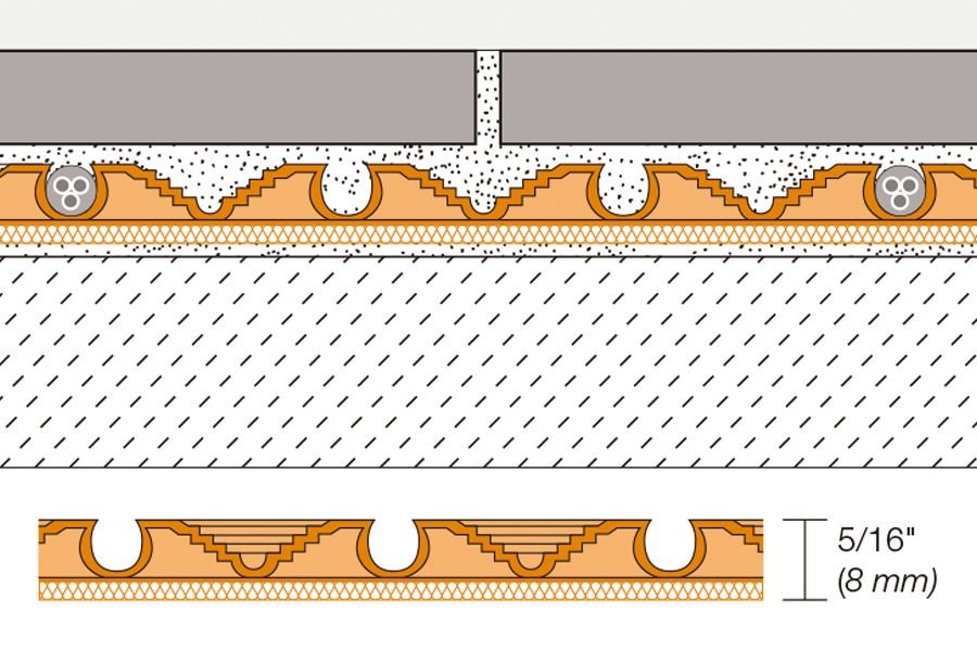 SCHLUTER SYSTEMSSchluter®-DITRA-HEAT-DUO Uncoupling membrane with integrated sound control and thermal break 8 mm (5/16")0.78 m² (8.4 ft²)Schluter®-DITRA-HEAT-DUO Uncoupling membrane with integrated sound control and thermal break