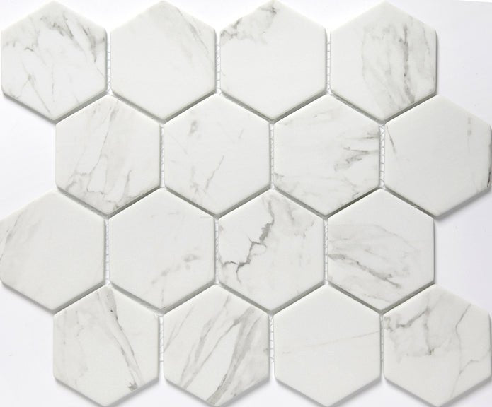 Emser TileECHO - Emser Tile Calacatta3" Hexagon on 10" x 12" Mosaic MeshECHO - Emser Tile