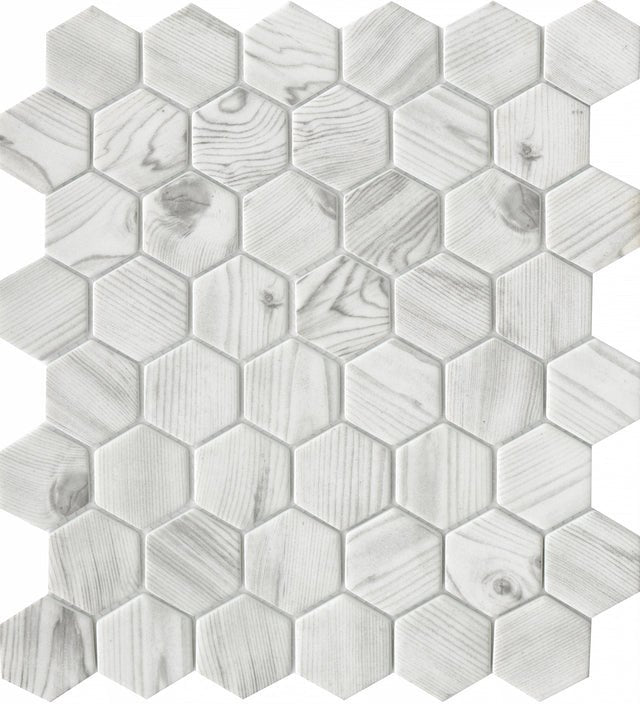 Emser TileECHO - Emser Tile White2" Hexagon on 12" x 14" Mosaic MeshECHO - Emser Tile