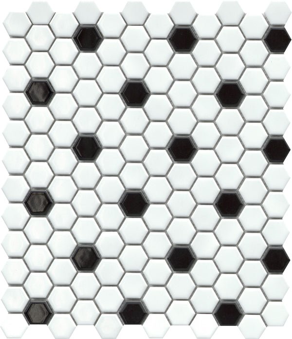 Emser TileINFLUENCE - Emser Tile White/Black10" x 12" 1-Inch Hex MosaicINFLUENCE - Emser Tile