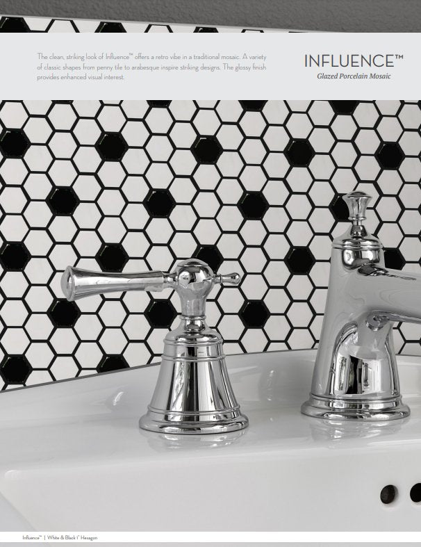 Emser TileINFLUENCE - Emser Tile White/Black10" x 12" 1-Inch Hex MosaicINFLUENCE - Emser Tile