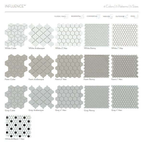 Emser TileINFLUENCE - Emser Tile White/Black10" x 12" 1-Inch Hex MosaicINFLUENCE - Emser Tile