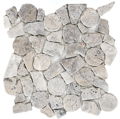 Emser TileTRAV ANCIENT TUMBLED - Emser Tile Trav Ancient Tumbled SilverPebble on 12" x 12" Mosaic MeshTRAV ANCIENT TUMBLED - Emser Tile