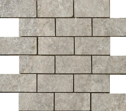 Emser TileTRAV ANCIENT TUMBLED - Emser Tile Trav Ancient Tumbled SilverOffset 2" x 4" on 12" x 12" Mosaic MeshTRAV ANCIENT TUMBLED - Emser Tile