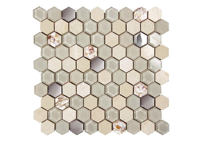 AkuaAkua Hexagone 12" x 12" Mosaic Shell BeigeAkua Hexagone 12" x 12" Mosaic