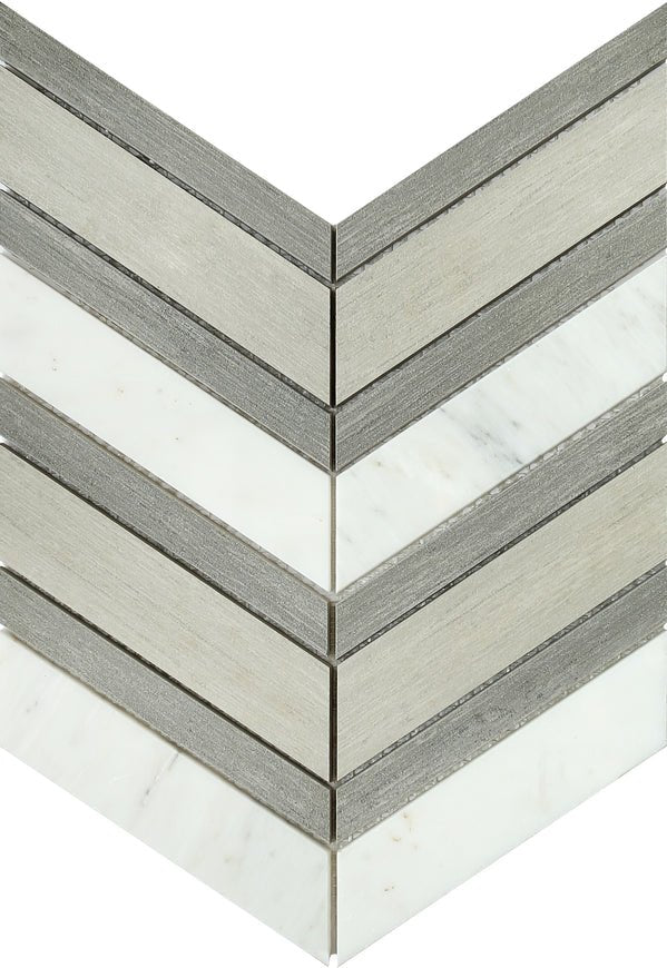 Emser TileEMSER TILE Intrigue Mosaic on Mesh, Porcelain, Glass, & Stone Mosaic Porcelain Chevron Gray/Fawn12" X 12"EMSER TILE Intrigue Mosaic on Mesh, Porcelain, Glass, & Stone Mosaic