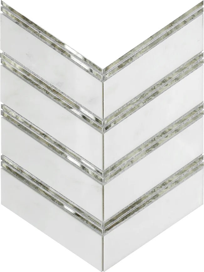 Emser TileEMSER TILE Intrigue Mosaic on Mesh, Porcelain, Glass, & Stone Mosaic Chevron Mirror12" X 12"EMSER TILE Intrigue Mosaic on Mesh, Porcelain, Glass, & Stone Mosaic