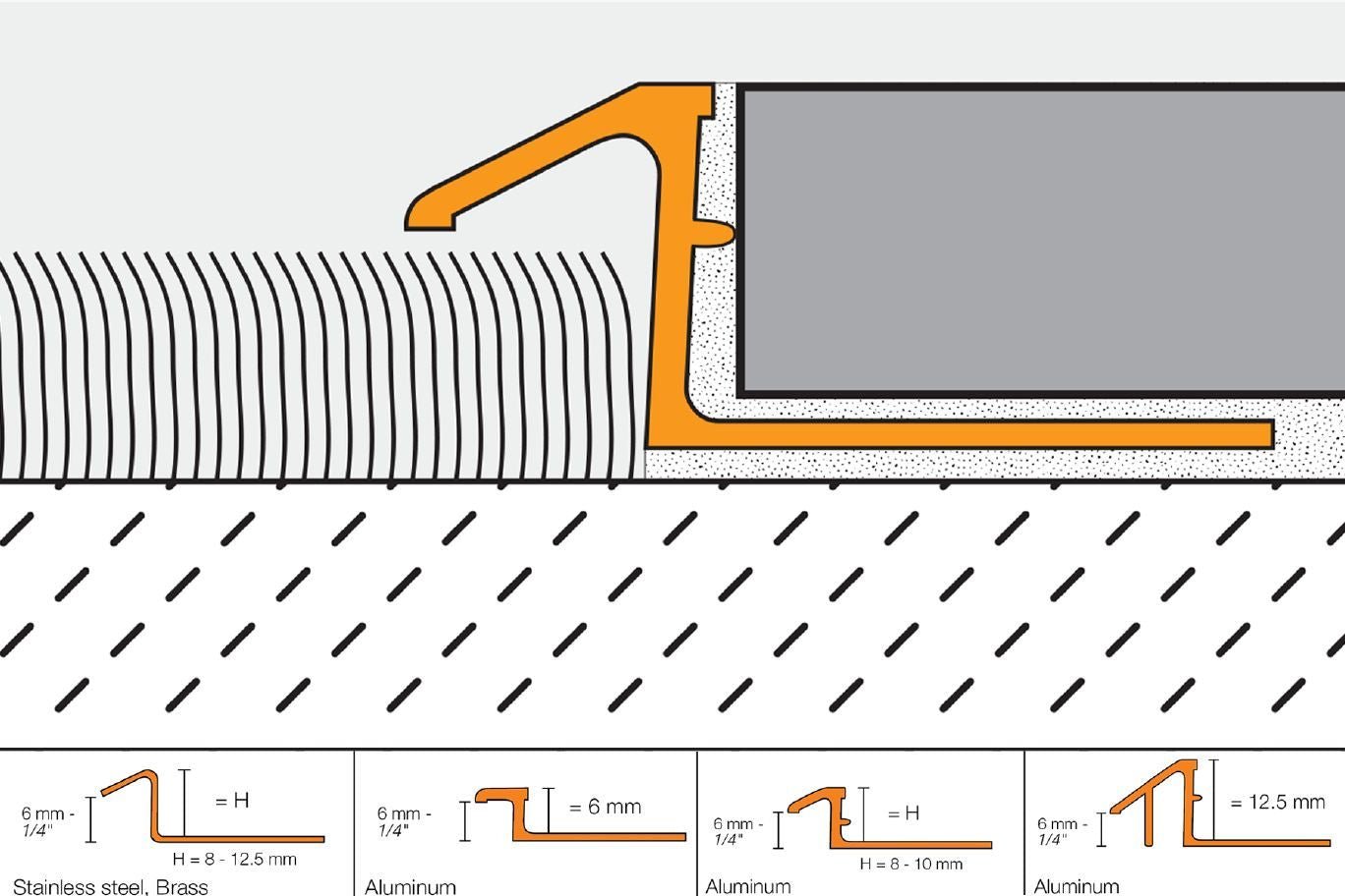 MAGMASCHLUTER SYSTEM Schluter®-RENO-TK Edge-protection profile with minimum reveal for sloped transitions aluminumbright chrome anodized6 mm (1/4")SCHLUTER SYSTEM Schluter®-RENO-TK Edge-protection profile with minimum reveal for sloped transitions