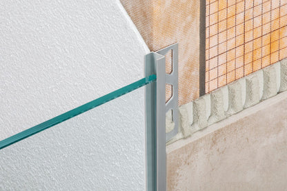 MAGMASCHLUTER SYSTEMS Schluter®-DECO-SGC Support profile for glass partitions in recessed showers aluminumsatin anodized8 mm (5/16")-12.5 mm (1/2")SCHLUTER SYSTEMS Schluter®-DECO-SGC Support profile for glass partitions in recessed showers