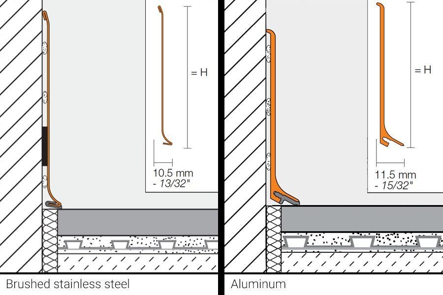 MAGMASCHLUTER SYSTEMS Schluter®-DESIGNBASE-SL Wall base profile aluminumbrushed stainless appearance60 mm (2-3/8")SCHLUTER SYSTEMS Schluter®-DESIGNBASE-SL Wall base profile