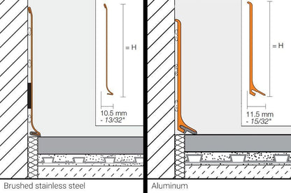 MAGMASCHLUTER SYSTEMS Schluter®-DESIGNBASE-SL Wall base profile aluminumbrushed stainless appearance60 mm (2-3/8")SCHLUTER SYSTEMS Schluter®-DESIGNBASE-SL Wall base profile