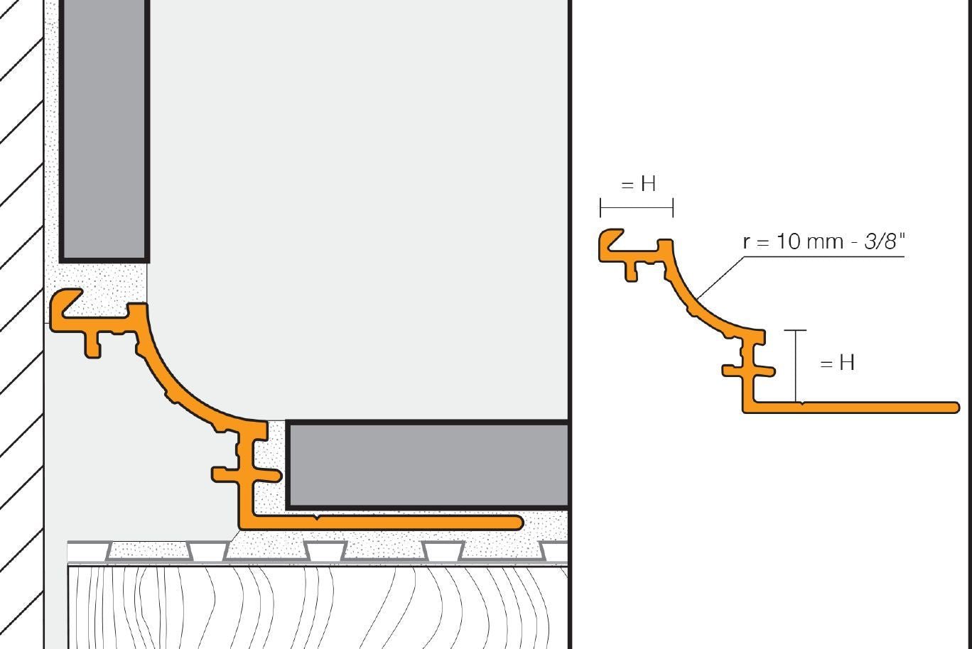 MAGMASCHLUTER SYSTEMS Schluter®-DILEX-AHK Cove-shaped profile for inside wall corners and floor/wall transitions aluminumbeige8 mm (5/16")-250 cm (8' 2-1/2")SCHLUTER SYSTEMS Schluter®-DILEX-AHK Cove-shaped profile for inside wall corners and floor/wall transitions