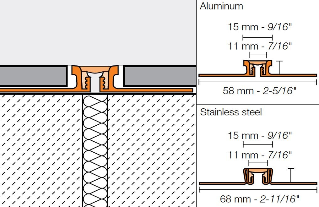 MAGMASCHLUTER SYSTEMS Schluter®-DILEX-KSN Surface movement joint profile with replaceable rubber insert aluminumblack8 mm (5/16")-250 cm (8' 2-1/2")SCHLUTER SYSTEMS Schluter®-DILEX-KSN Surface movement joint profile with replaceable rubber insert