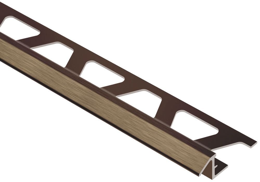 MAGMASCHLUTER SYSTEMS Schluter®-RENO-TK Edge-protection profile with minimum reveal for sloped transitions aluminumbrushed antique bronze anodized8 mm (5/16")SCHLUTER SYSTEMS Schluter®-RENO-TK Edge-protection profile with minimum reveal for sloped transitions