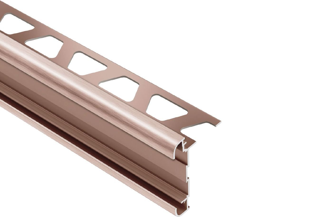 MAGMASCHLUTER SYSTEMS Schluter®-RONDEC-CT Sink rail profile for countertops with recessed section for bonding tile aluminumbrushed copper anodized8 mm (5/16")-250 cm (8' 2-1/2")SCHLUTER SYSTEMS Schluter®-RONDEC-CT Sink rail profile for countertops with recessed section for bonding tile