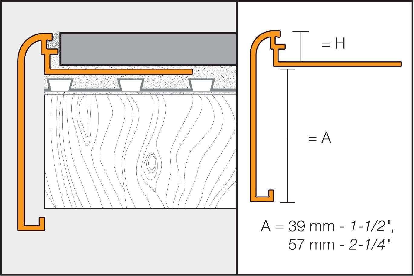 MAGMASCHLUTER SYSTEMS Schluter®-RONDEC-STEP Multi-functional profile covers the sub-assembly of countertops and stairs aluminumbrushed antique bronze anodized8 mm (5/16")-39 mm (1-1/2")SCHLUTER SYSTEMS Schluter®-RONDEC-STEP Multi-functional profile covers the sub-assembly of countertops and stairs