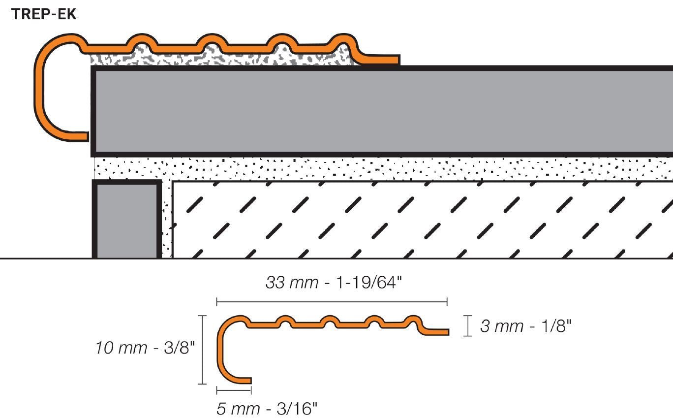 MAGMASCHLUTER SYSTEMS Schluter®-TREP-E/-EK Stair-nosing profile with slip-resistant wear surface stainless steel V2Astainless steel2 mm (3/32")-150 cm (4' 11")SCHLUTER SYSTEMS Schluter®-TREP-E/-EK Stair-nosing profile with slip-resistant wear surface