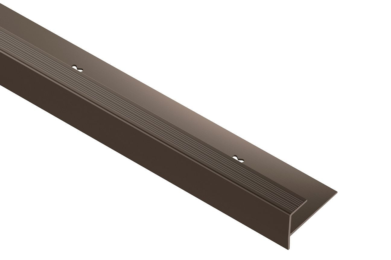 MAGMASCHLUTER SYSTEMS Schluter®-VINPRO-STEP Resilient surface finishing and edge-protection profile for stairs aluminumbrushed antique bronze anodized5.5 mm (7/32 ")-250 cm (8' 2-1/2")SCHLUTER SYSTEMS Schluter®-VINPRO-STEP Resilient surface finishing and edge-protection profile for stairs