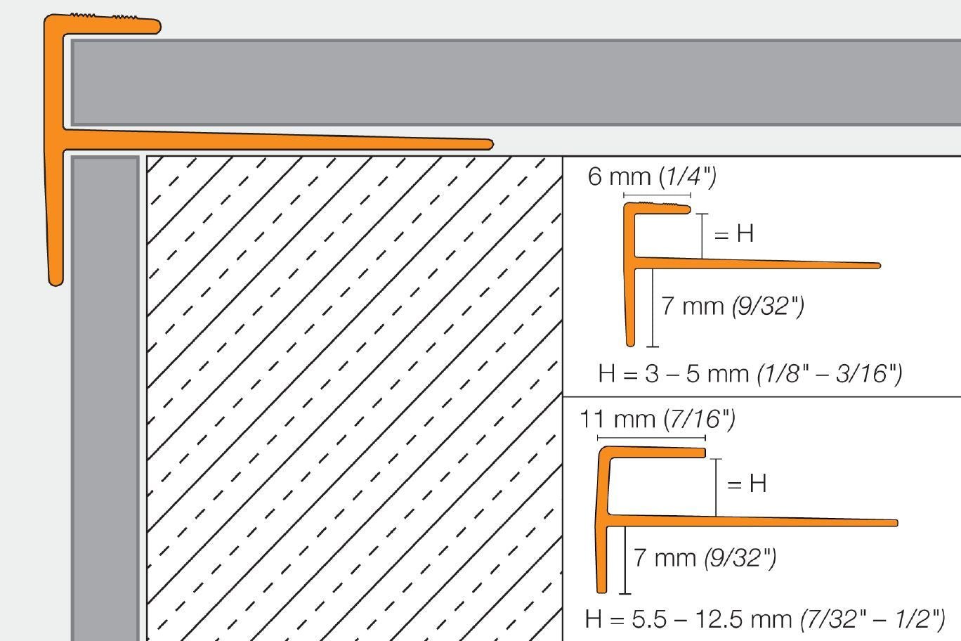 MAGMASCHLUTER SYSTEMS Schluter®-VINPRO-STEP Resilient surface finishing and edge-protection profile for stairs aluminumbrushed antique bronze anodized3 mm (1/8 ")-250 cm (8' 2-1/2")SCHLUTER SYSTEMS Schluter®-VINPRO-STEP Resilient surface finishing and edge-protection profile for stairs