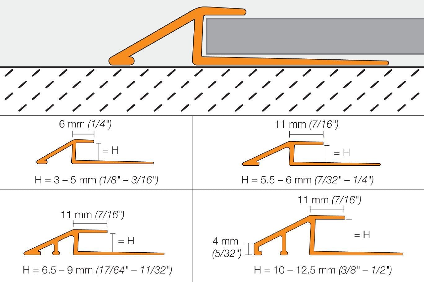 MEGMASCHLUTER SYSTEMS Schluter®-VINPRO-U Resilient surface floor profile for reducing to lower elevations aluminumbrushed antique bronze anodized3 mm (1/8 ")SCHLUTER SYSTEMS Schluter®-VINPRO-U Resilient surface floor profile for reducing to lower elevations