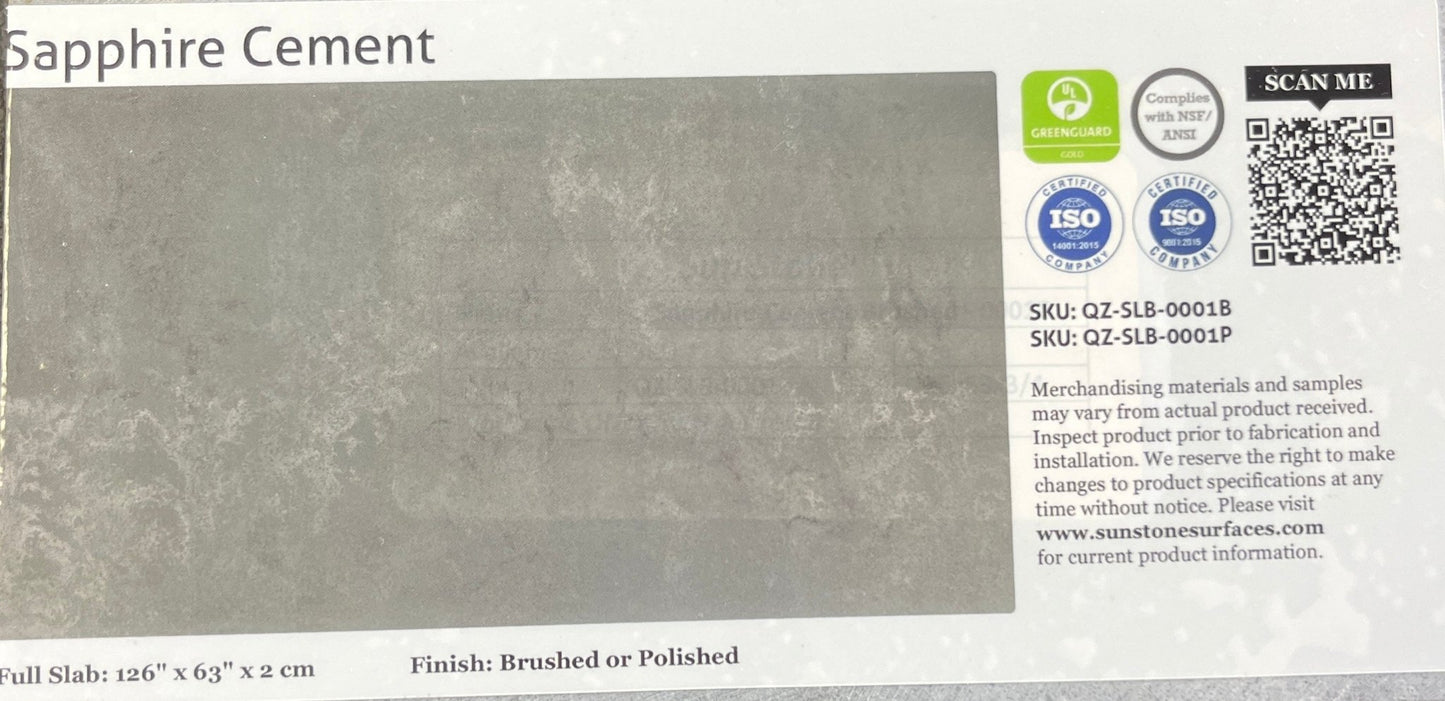 SunstoneSapphire Cement- QZ-SLB-0001B QZ-SLB-0001P 126"x63"Polished2cmSapphire Cement- QZ-SLB-0001B QZ-SLB-0001P