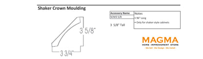 Highland CabinetsShaker Crown Moulding - Shaker Kitchen Cabinet WhiteSCM3 5/8"Shaker Crown Moulding - Shaker Kitchen Cabinet