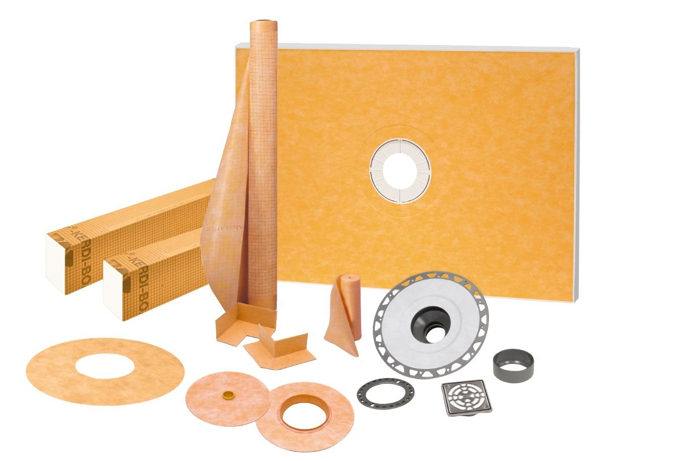 SCHLUTER SYSTEMSSchluter®-KERDI-SHOWER-KIT-FLG Complete shower kit PVC plasticstainless steel38" X 60" (97 X 152)-centerSchluter®-KERDI-SHOWER-KIT-FLG Complete shower kit