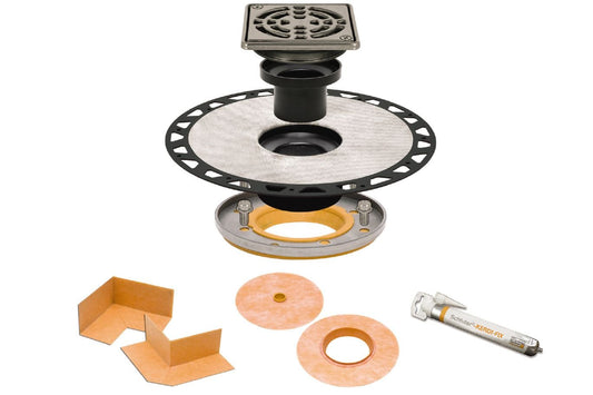 SCHLUTER SYSTEMSSCHLUTER SYSTEMS Schluter®-KERDI-DRAIN-A Adaptor kits convert clamping ring drains to an integrated bonding flange ABS plasticstainless steel-square100 mm (4")-1SCHLUTER SYSTEMS Schluter®-KERDI-DRAIN-A Adaptor kits convert clamping ring drains to an integrated bonding flange