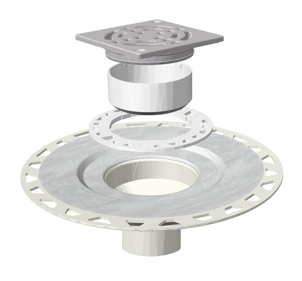 SCHLUTER SYSTEMSSCHLUTER SYSTEMS Schluter®-KERDI-DRAIN Point drain with integrated bonding flange ABS plasticstainless steel50 mm (2")-100 mm (4")-1SCHLUTER SYSTEMS Schluter®-KERDI-DRAIN Point drain with integrated bonding flange