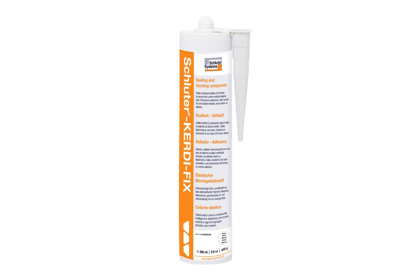 SCHLUTER SYSTEMSSCHLUTER SYSTEMS Schluter®-KERDI-FIX Single-component sealing and bonding compound bright white290 ml (9.81 oz)SCHLUTER SYSTEMS Schluter®-KERDI-FIX Single-component sealing and bonding compound