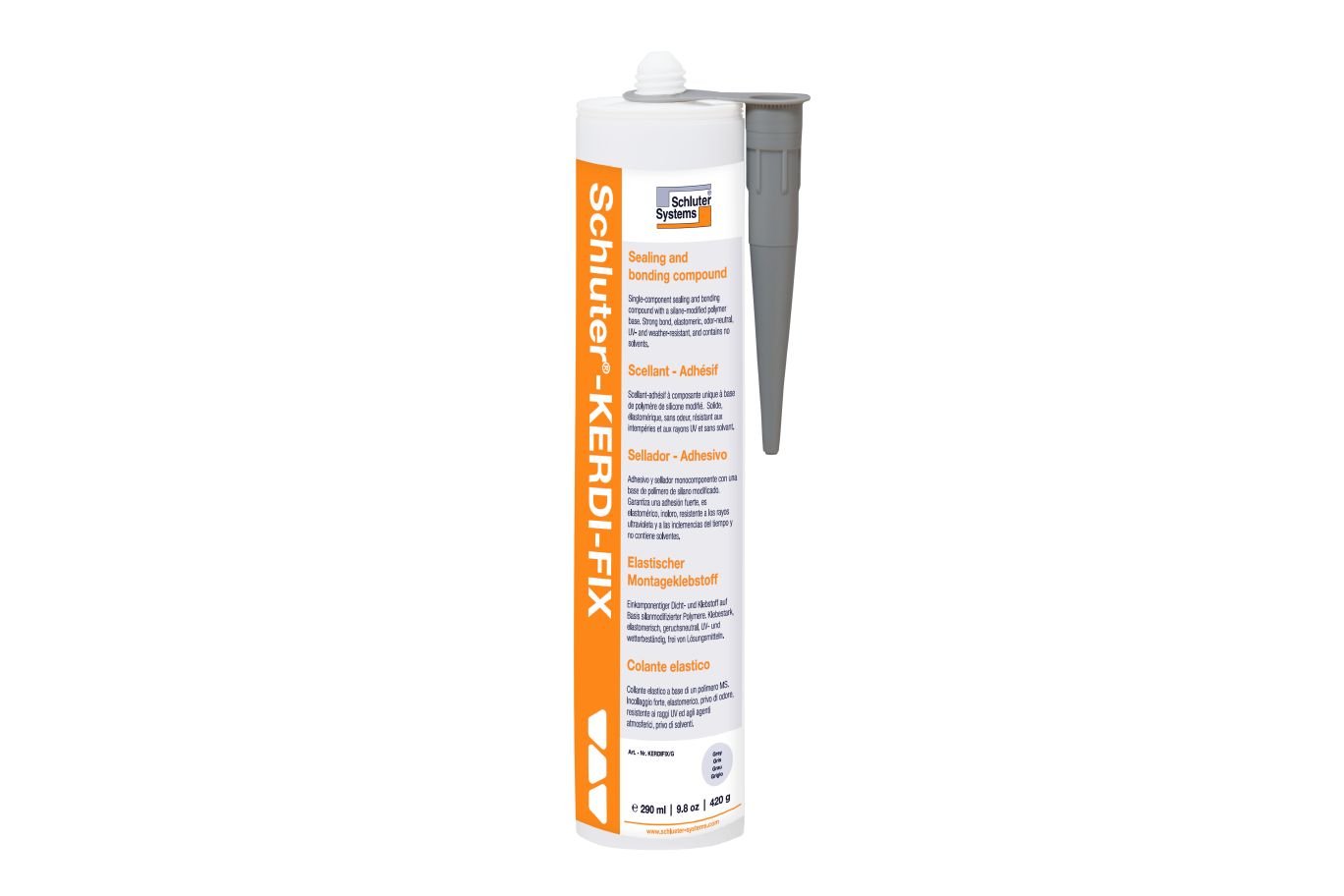 SCHLUTER SYSTEMSSCHLUTER SYSTEMS Schluter®-KERDI-FIX Single-component sealing and bonding compound grey290 ml (9.81 oz)SCHLUTER SYSTEMS Schluter®-KERDI-FIX Single-component sealing and bonding compound